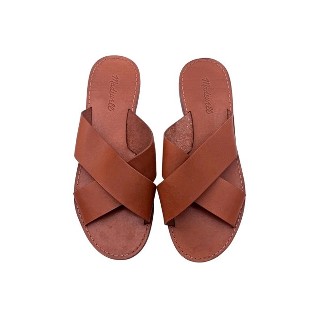 Madewell Crisscross Leather Sandals Brown Slip On Slides Women's 9M - Picture 4 of 6